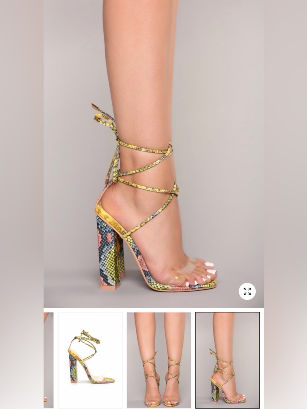 So Me Multi-Color Snake-Print Lace-Up Heels